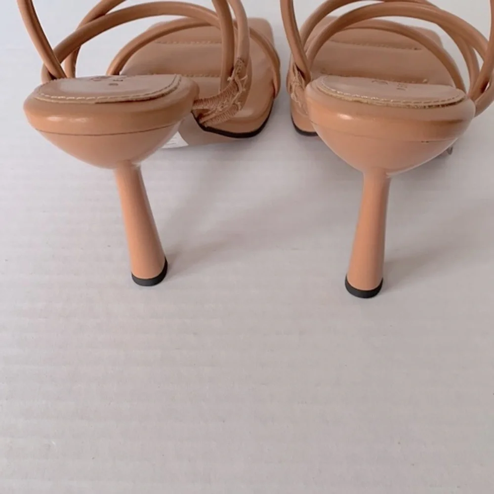 ASOS DESIGN strappy heeled sandals in camel, size 11